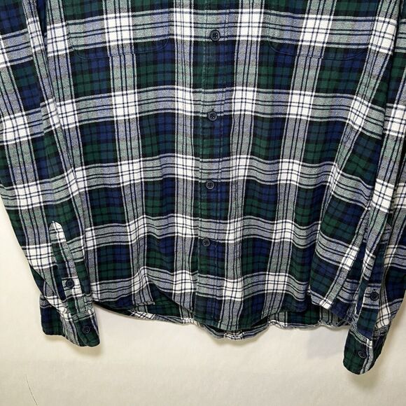 Lucky Brand Button Up Flannel Shirt Mens Size Large Green Blue Plaid Long Sleeve - Picture 3 of 12